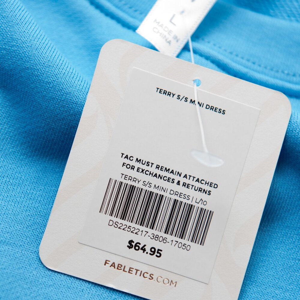 Fabletics Terry Mini Dress Short Sleeve Casual Athleisure Blue Size Large New - Picture 4 of 8